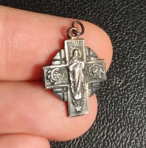 2,3 Gramm Vintage 925 Sterling Silber Heilige Hl. Katholisch 4 Wege Kreuz - Bild 1 von 6