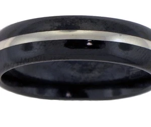 Sz 11 Triton Titanium 18k white Gold Inlay Men Wedding 6mm Black Band Retail 725 - Picture 1 of 6