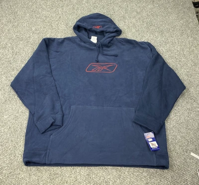 Vtg Reebok Hoodie Mens XL Blue Pullover Embroidered Logo Hooded Sweatshirt Y2K - Image 1 of 4