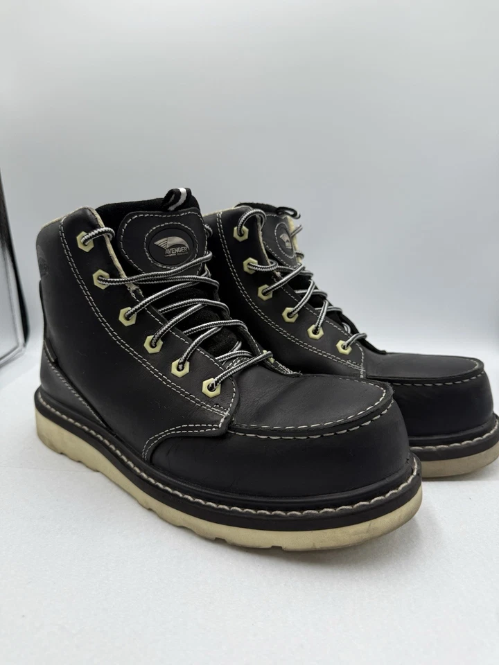 Avenger Women's 6" Moc Toe Work Boot Size 8  Black Comp Toe WP Wedge Sole A7552 - Image 1 of 4