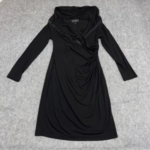 St John Couture Dress Womens Size 10 Black Long Sleeve Draped Cocktail Elegant - Foto 1 di 19