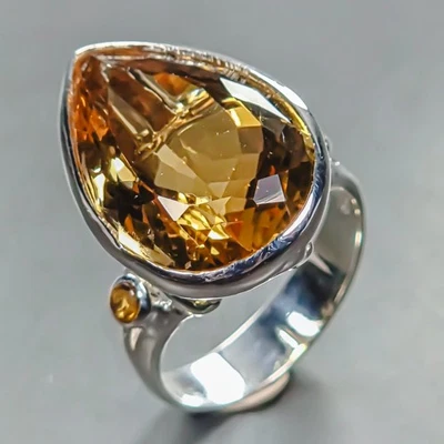 Antiguo anillo de cuarzo citrino natural de 26 quilates de plata de ley 925 tamaño 7,5/R446785 Foto 1 de 4