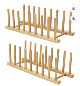 2 Pack Bamboo Wooden Dish Rack- Plate Rack for Bowl, Cup, Cutting Board and More - Picture 1 of 6