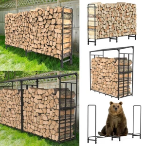 6/8ft Large Metal Firewood Storage Rack Logs Holder Fire Log Wood Store Outdoor - Picture 1 of 23