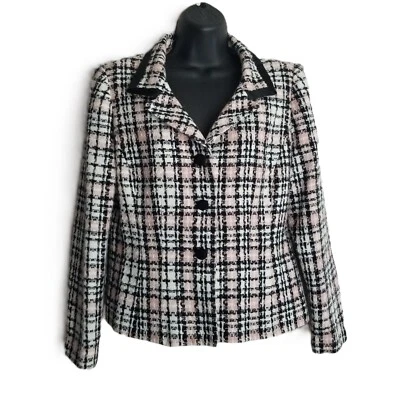 Blazer Jessica Howard Tweed Talla 10W Rosa Negro Blanco Preppy Parisino Chic Foto 1 de 4