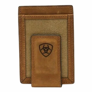 Ariat Mens Canvas Magnetic Leather Money Clip Wallet - Picture 1 of 2