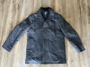 Nautica Jacket Mens Medium Gray Wool Pea Coat Lined Casual Zip Charcoal - Picture 1 of 9