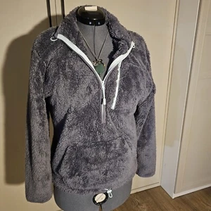 So Cute & Warm Victoria's Secrert PINK Gray Sherpa 1/2 Zip Pullover Cinch Waist. - Picture 1 of 8