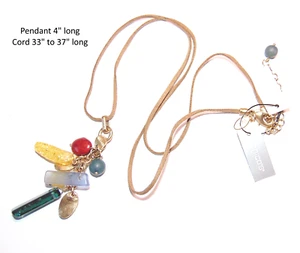 CHICO'S NEW W/ TAG LONG MULTICOLOR BEADED PENDANT NECKLACE, GOLD TONE - Picture 1 of 2