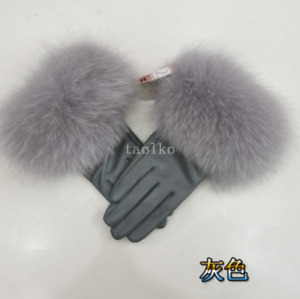 2022 Fox Fur Gloves Winter Women's Warm Sheepskin Top Real Leather Evening Party