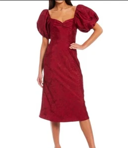 Sachin & Babi Gabby Floral Jacquard Sweetheart Neck Puff Sleeve Cherry Dress Sz6 - Picture 1 of 10