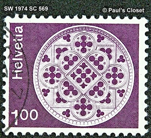 SW 1974 SC 569 ROSE WINDOW LAUSANNE CATHEDRAL1f USED NO GUM PERF 11½/VFINE  - Picture 1 of 2