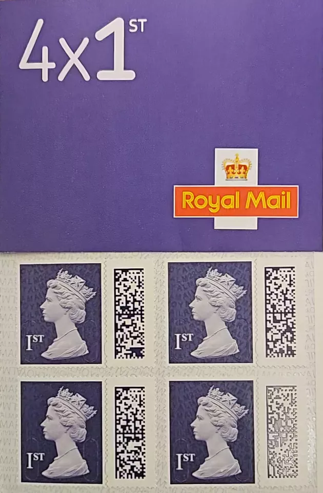 Royal Mail 1st Class Stamps - Book of 4 GENUINE Standard Queen Elizabeth Barcode - Image 1 of 1