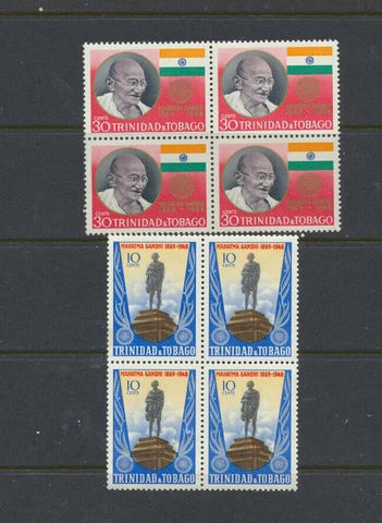 Mahatma Gandhi Honored Trinidad & Tobago #181 - 182 Mint NH BLOCKS OF 4 Cover