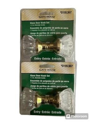 GLASS Brass Finish Door Knob Set Of 2 NEW Gate House Entry #0195367 Unopened - Imagem 1 de 2
