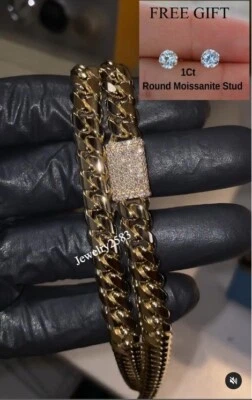 Collar cubano certificado de diamantes cultivados en laboratorio de 10 mm x 20" de plata 925 regalo gratis Foto 1 de 4