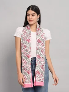 Large Cotton Block Floral Print Summer Scarf for Women Lightweight Soft Sheer - Foto 1 di 7