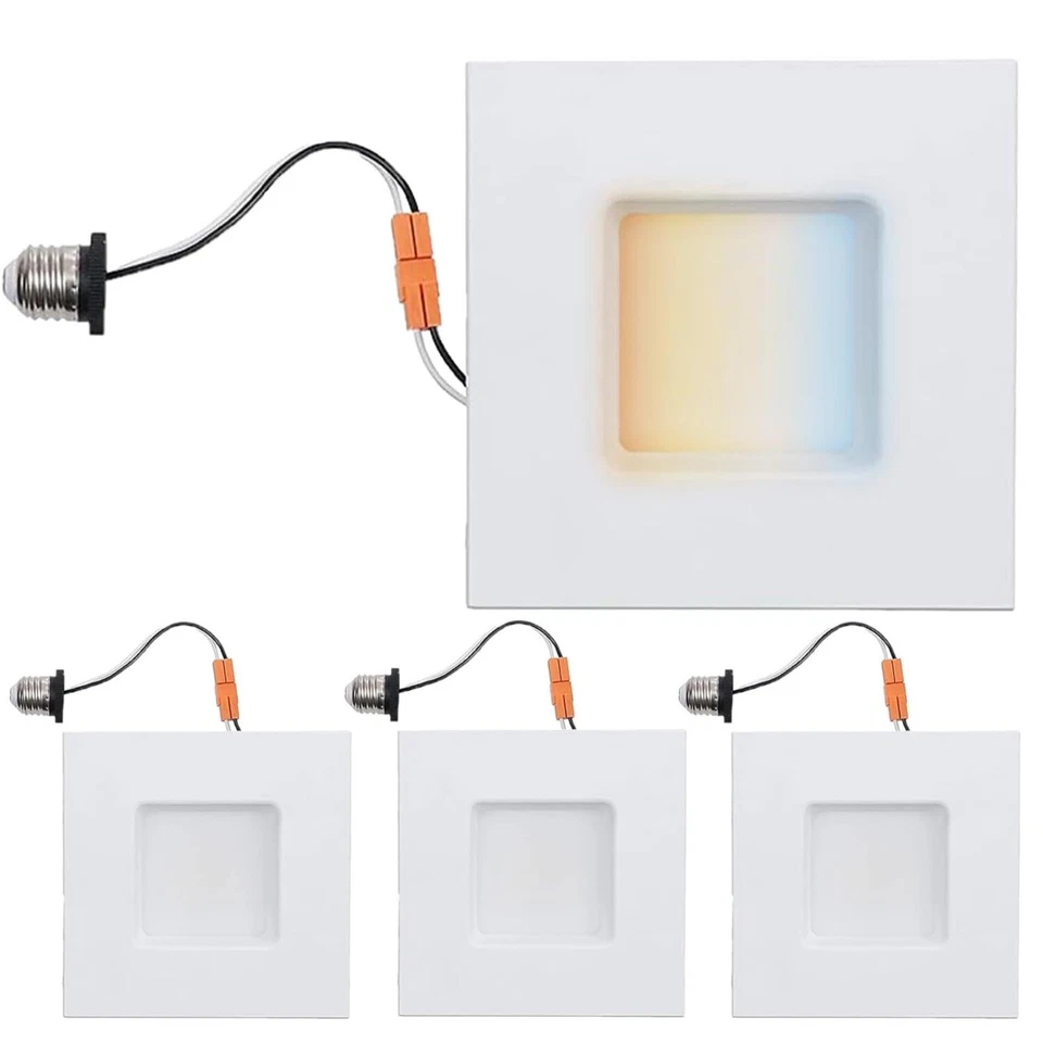 4Pack 5-6" Retrofit LED Square Recessed Downlight, 5CCT, 14W, 1100LM, E26 - Image 1 of 1