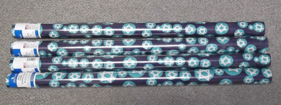 4 Rolls Wrapping Paper - Hanukkah - Star of David - Blue 160 Sq Ft Total - Image 1 of 1
