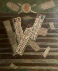 Original Oil Painting CUBIST Study SUNBATHERS by ALBERT PALMER 1960's - Picture 1 of 12