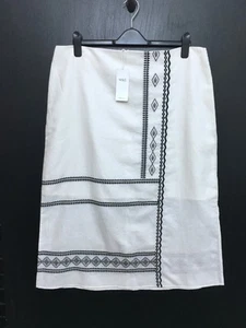 Marks & Spencer Ladies Linen Blend Midi Skirt Size 18 Cream Black Summer New - Picture 1 of 6