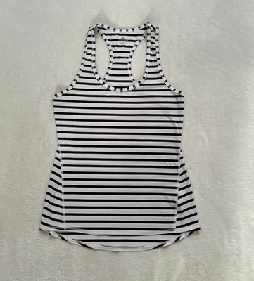 Camiseta sin mangas para mujer Athleta blanca y negra a rayas suave elástica espalda de corredor talla S Foto 1 de 4
