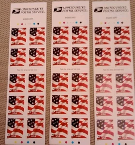 Sc # 3634 ~ 3 Booklet Panes of 10 ~ 37 cent U.S. Flag Issue 2002 Total 30 Stamps - Picture 1 of 4