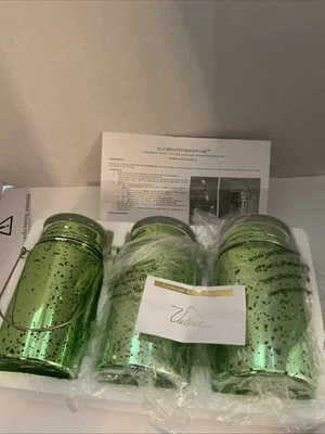 3-VALERIE PARR HILL РТУТНОЕ СТЕКЛО КАМЕННАЯ БАНКА ПОДСВЕЧНИКИ - зеленый с огнями - Изображение 1 из 4