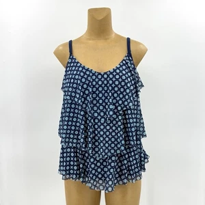 Traje de baño Tankini Tropical Escape 18 1X azul malla en capas ajustable - Imagen 1 de 11