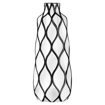 15" Painted Black and White Vase for Flowers - Gloss White Ceramic Vases with... - Image 1 of 4