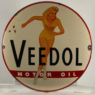 Veedol Enamel Sign - Ø 50cm (19.7") - Nice Motor Oil Collector Advertising... - Image 1 of 4