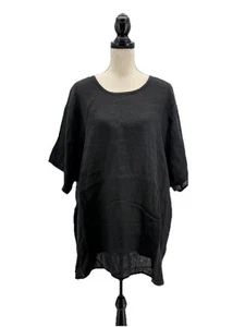 Flax Womens Linen Blouse Tunic Black Plus Size 2G 22-24 Short Sleeves - Picture 1 of 5
