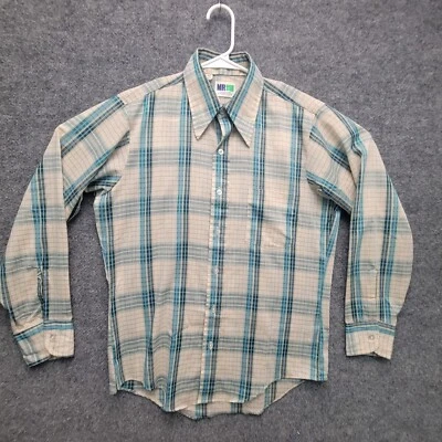 Vintage Mr DEE CEE Shirt Mens M Tan Blue Plaid Button Up Long Sleeve - Image 1 of 4