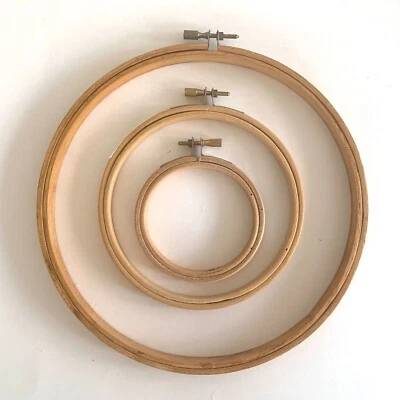 Lot Of 3 Vintage Wood Round Embroidery Hoops 3" 5" & 8" Made In Taiwan - Image 1 of 2
