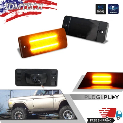 Smoked Amber Front Corner Side Marker Lights For 1970-72 Ford F-100 F-250 F-350 - Image 1 of 4