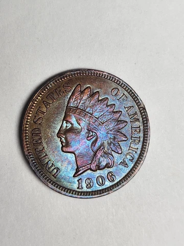 1906 1C Indian Head Cent Penny UNC Uncirculated Toned Cover