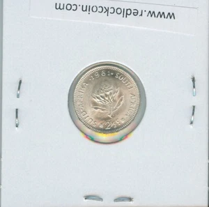 1961 South Africa Silver 2 1/2 Cents - 3 Pence Coin #38 BU MS Uncirculated - Picture 1 of 3