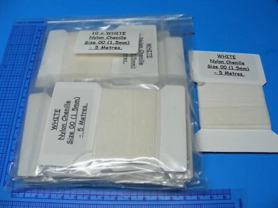 10 упаковок 5 м (50 М) размера 00 (1,5 мм) нейлоновой шенили в белом для завязывания мух - Изображение 1 из 2