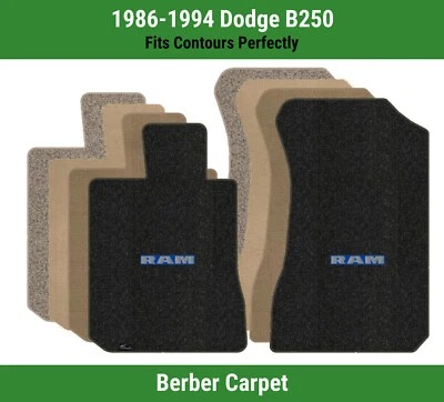 Alfombrillas delanteras Lloyd Berber para Dodge B250 86-94 con logotipo Ram plateado sobre azul Foto 1 de 4