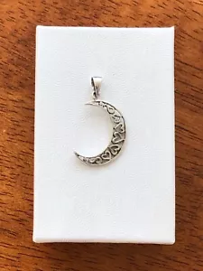 925 Sterling Silver Heart Crescent Moon Pendant Womens 20mm(0.79")/27mm(1.06") - Picture 1 of 10