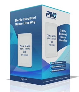 Premier Medical Plus Sterile Bordered Gauze Wound Care Dressing 2x3.5 Box of 30 - Picture 1 of 2