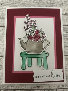 Juego de 4 Tarjetas Estampación Maceta Acuarela Envío Amor San Valentín - Imagen 1 de 3