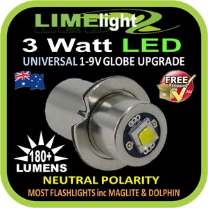 MAGLITE LED UPGRADE 2-6 CELL 1-9V 3W BULB GLOBE FLASHLIGHT TORCH 180lm AU - Picture 1 of 8