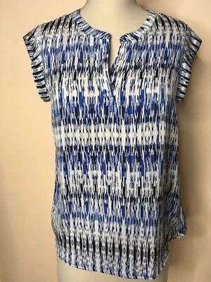 Kenar Women’s V Neck Blouse Cap Sleeve Multicolor Top Size S Small Blue Shirt  - Image 1 of 4