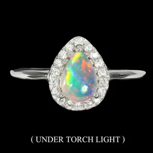 Unheated Pear White Moonstone 7x5mm Simulated Cz 925 Sterling Silver Ring Size 8 - Picture 1 of 9