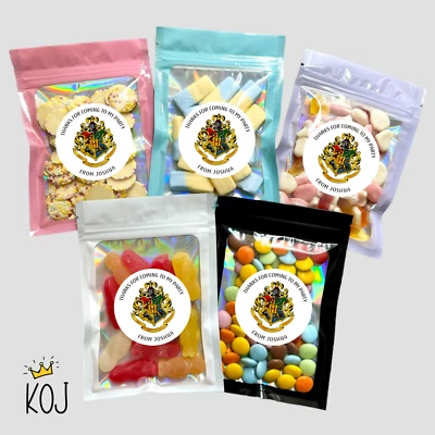 10 bolsas dulces favoritas para fiestas de cumpleaños hágalo usted mismo con pegatinas personalizadas de Harry Potter Foto 1 de 4