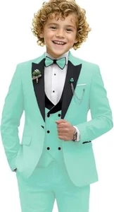 3 Pieces Boys Suits Formal Wedding Ring Bearer Outfit Kids Tuxedo Suit Set - Picture 1 of 23