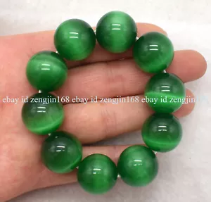 Huge 20mm Natural Green Opal Cat's Eye Gemstone Beads Elastic Bracelet 7.5" AAA+ - Picture 1 of 12