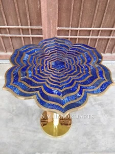 Lapis Lazuli Side Table With Brass Stand, Lapis Lazuli Coffee Table Home Decor - Picture 1 of 8