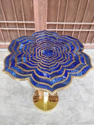 Lapis Lazuli Side Table With Brass Stand, Lapis Lazuli Coffee Table Home Decor - Image 1 of 4